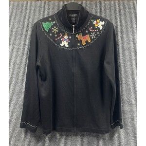 Christmas Sweater Planet And Company Woman Size Petite Med Knit Holiday Cardigan